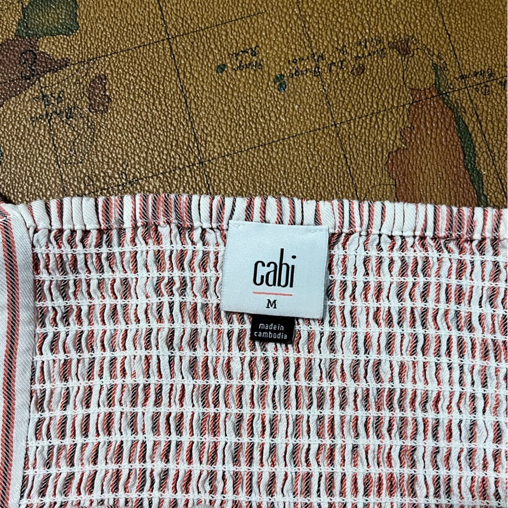 CAbi Red & Cream Striped Button Front Off Shoulder Women's Crop Top Blouse Shirt - Picture 2 of 8